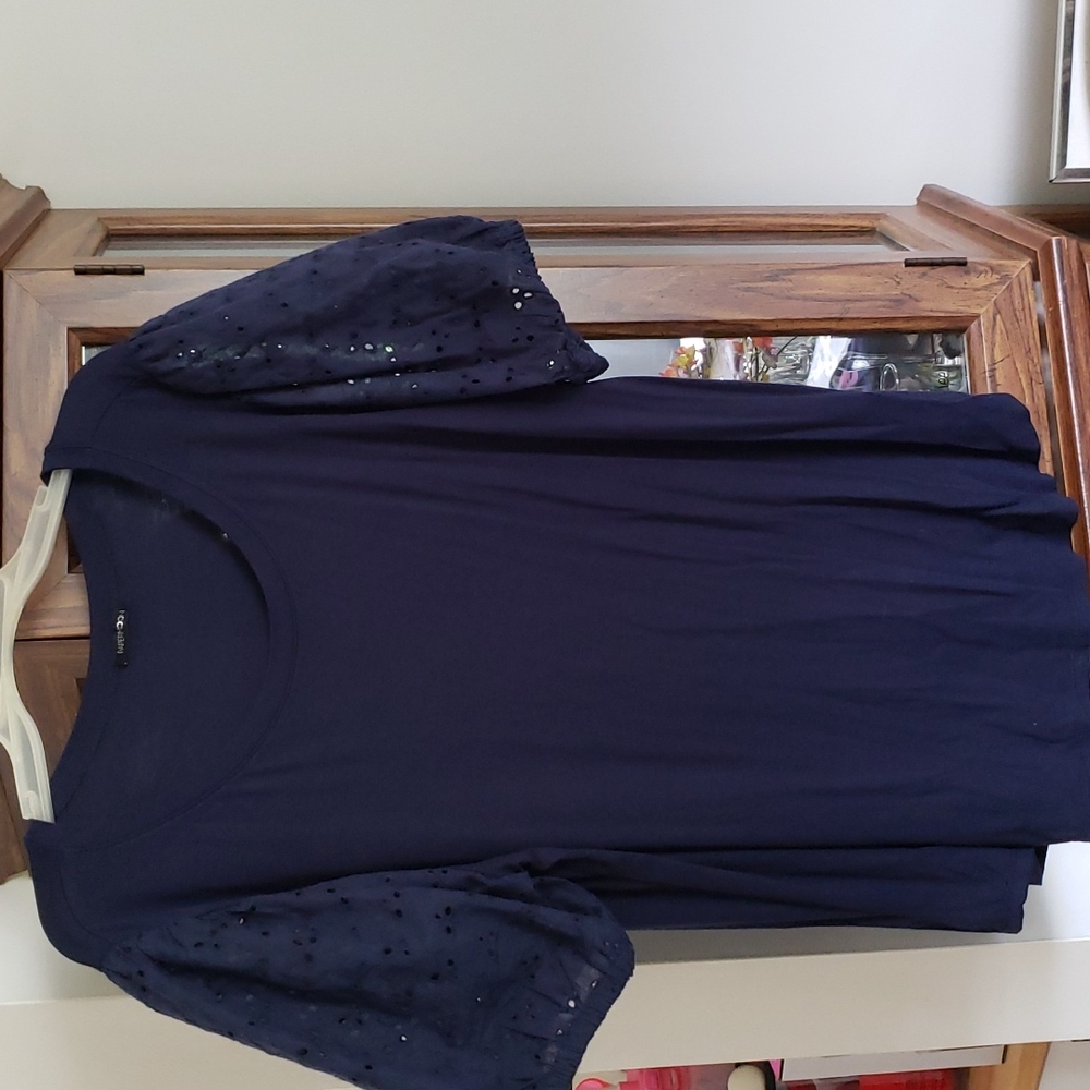 Papermoon, Shirt Sleeve Top with Elastic Sleeves, Dark Blue, 3X